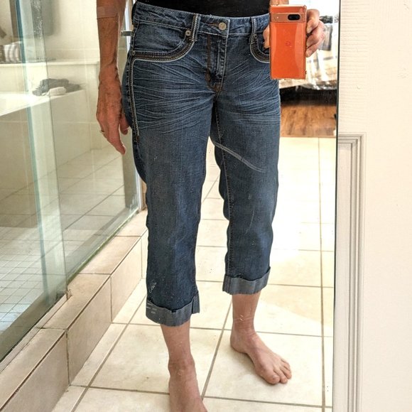 17/21 Exclusive Denim blue denim CAPRIS JEANS women’s sz 8 - Picture 2 of 10